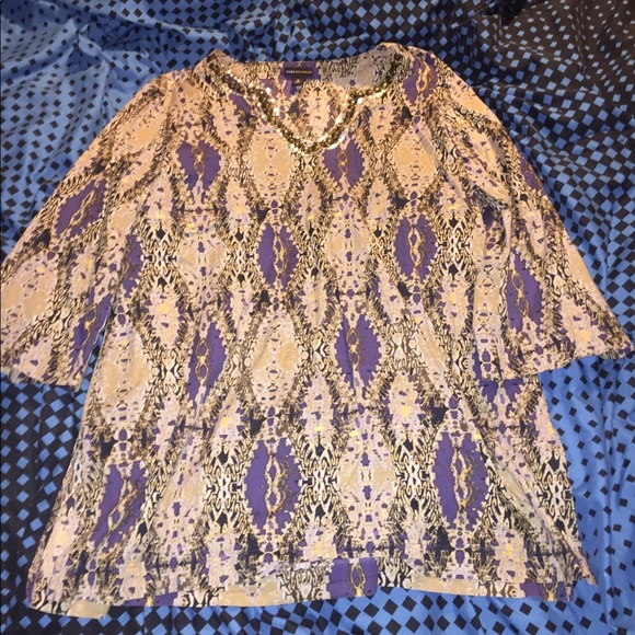 XL Dana Buchman Purple Print Blouse - Picture 2 of 2